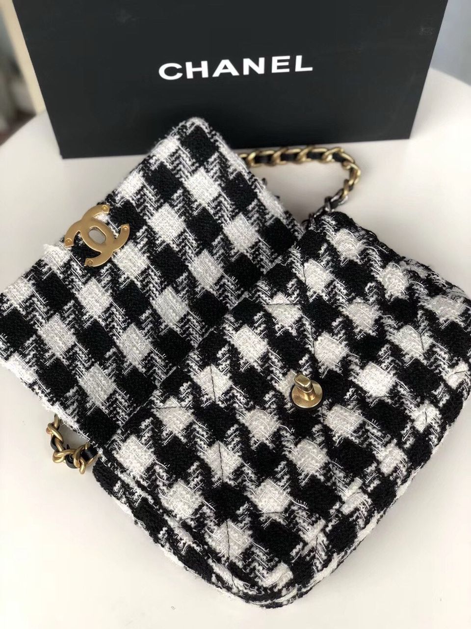 Chanel 19 Black and White Wool Tweed Small Flap Bag — view 7