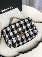 Chanel 19 Black and White Wool Tweed Small Flap Bag — view 1