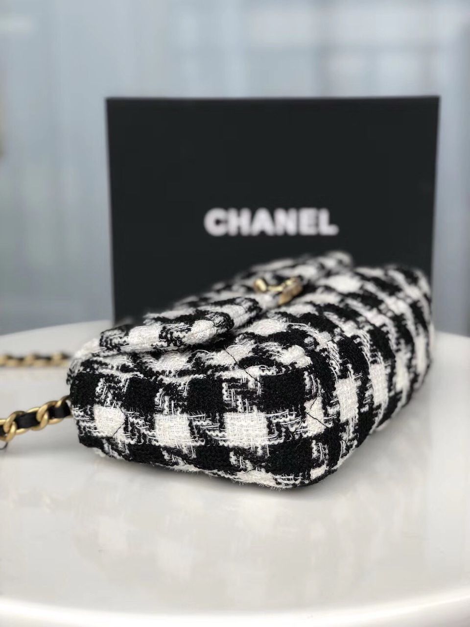 Chanel 19 Black and White Wool Tweed Small Flap Bag — view 3
