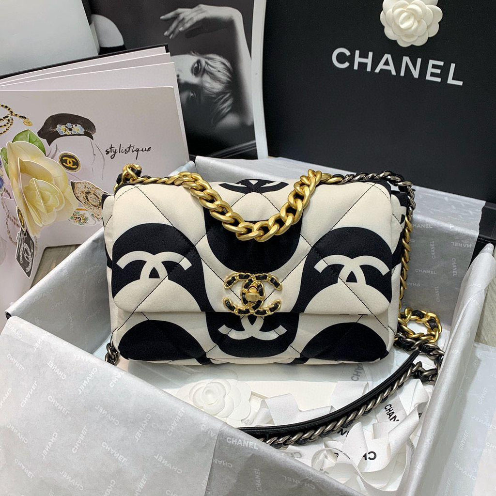 Chanel 19 Flap Bag Medium Black Ecru - Ecru and Black — view 1