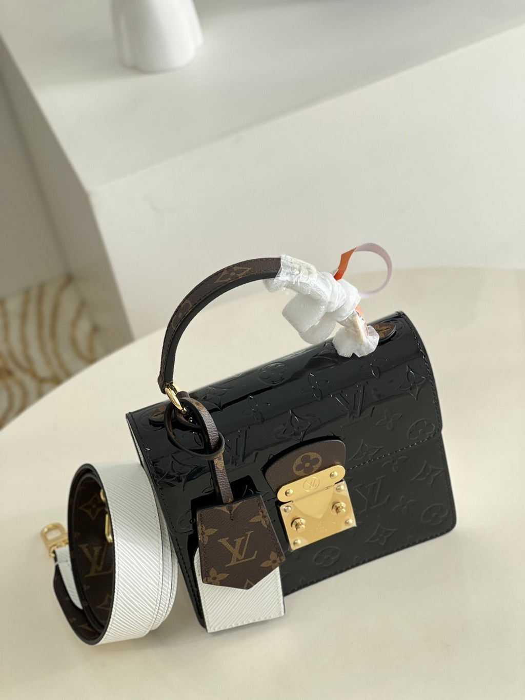 LV Spring Street Nm Monogram Vernis Leather Handle Crossbody Bag with Top Handle and Removable Strap — view 2