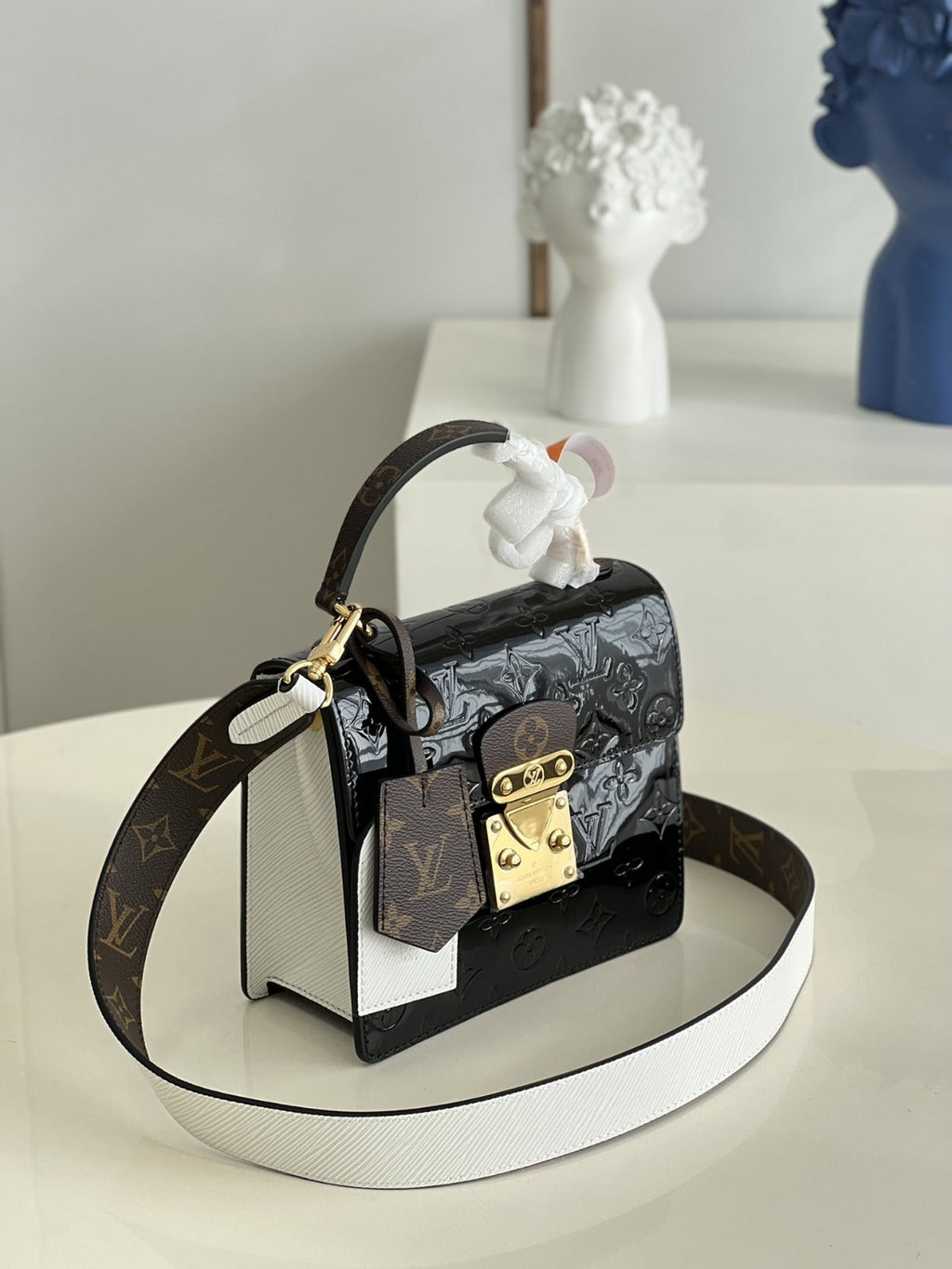 LV Spring Street Nm Monogram Vernis Leather Handle Crossbody Bag with Top Handle and Removable Strap — view 4