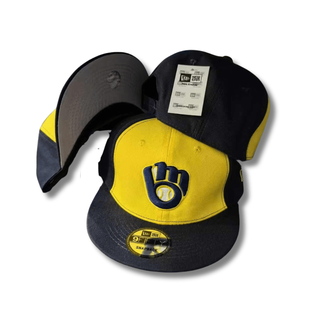 Milwaukee Brewers Yellow and Navy with Classic Glove Logo – Snapback Cap — view 1