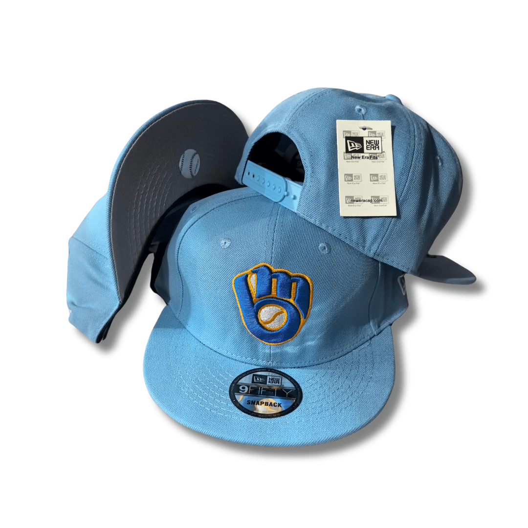 Milwaukee Brewers Light Blue with Iconic Glove Logo – Snapback Cap — view 1