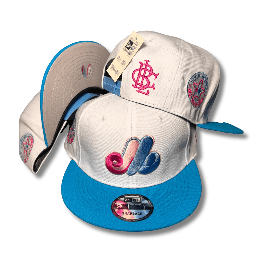 Montreal Expos White and Blue with Pink Accents and All-Star Patches – Snapback Cap — view 1