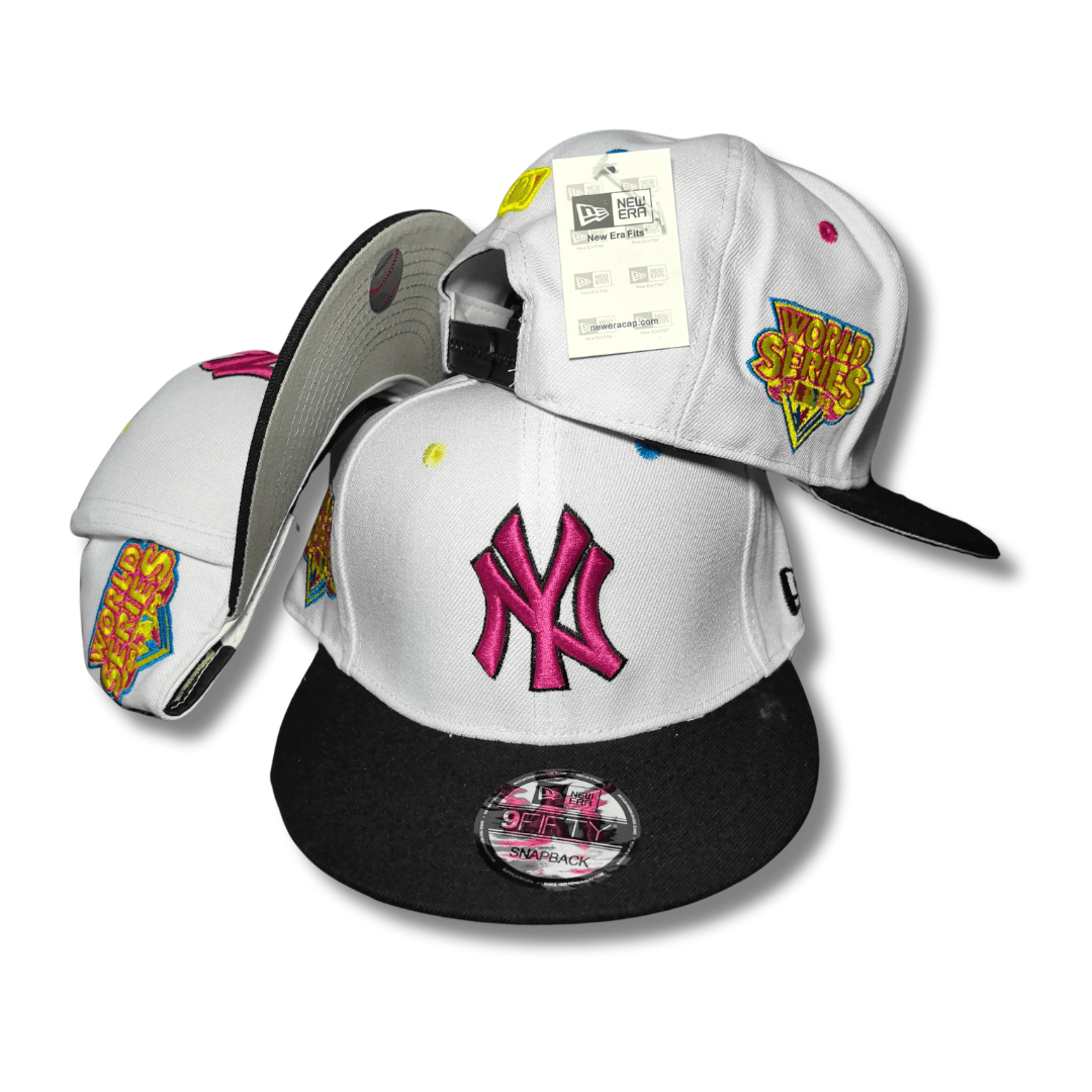 New York Yankees White & Black with Pink Logo and World Series Design - Snapback Cap — view 1