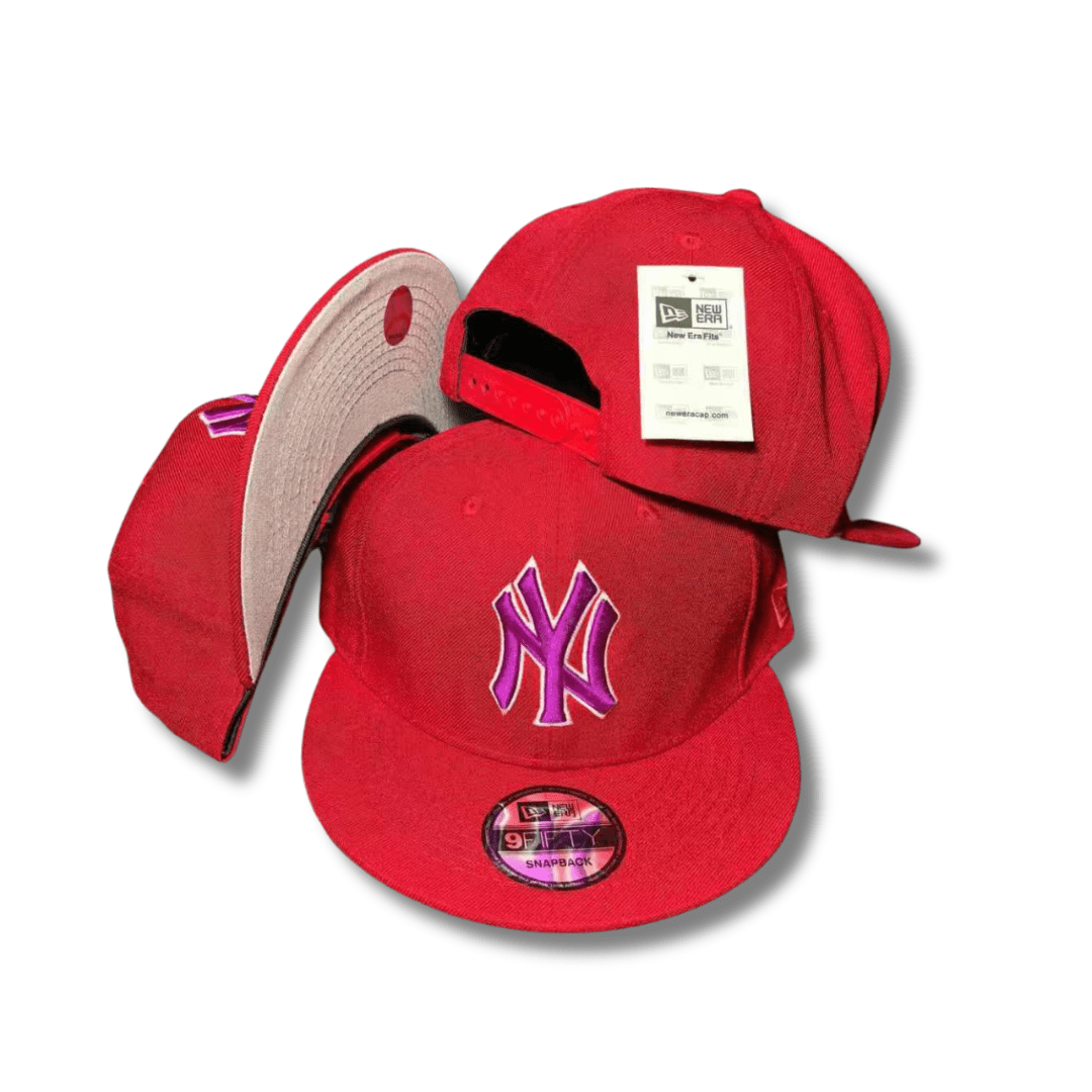 New York Yankees Red with Purple Embroidered Logo - Snapback Cap — view 1