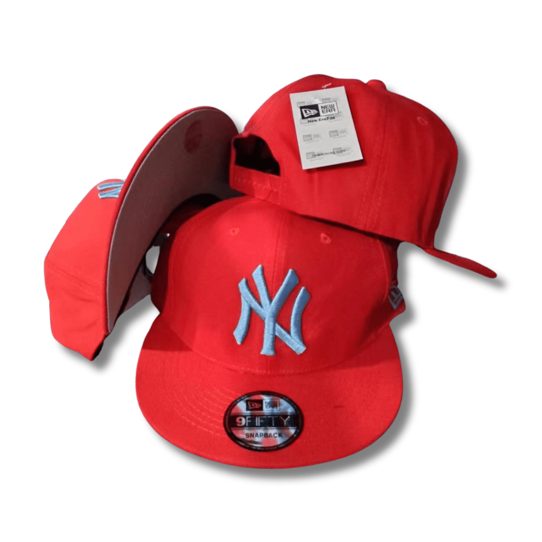 New York Yankees Red with Light Blue Embroidered Logo - Snapback Cap — view 1