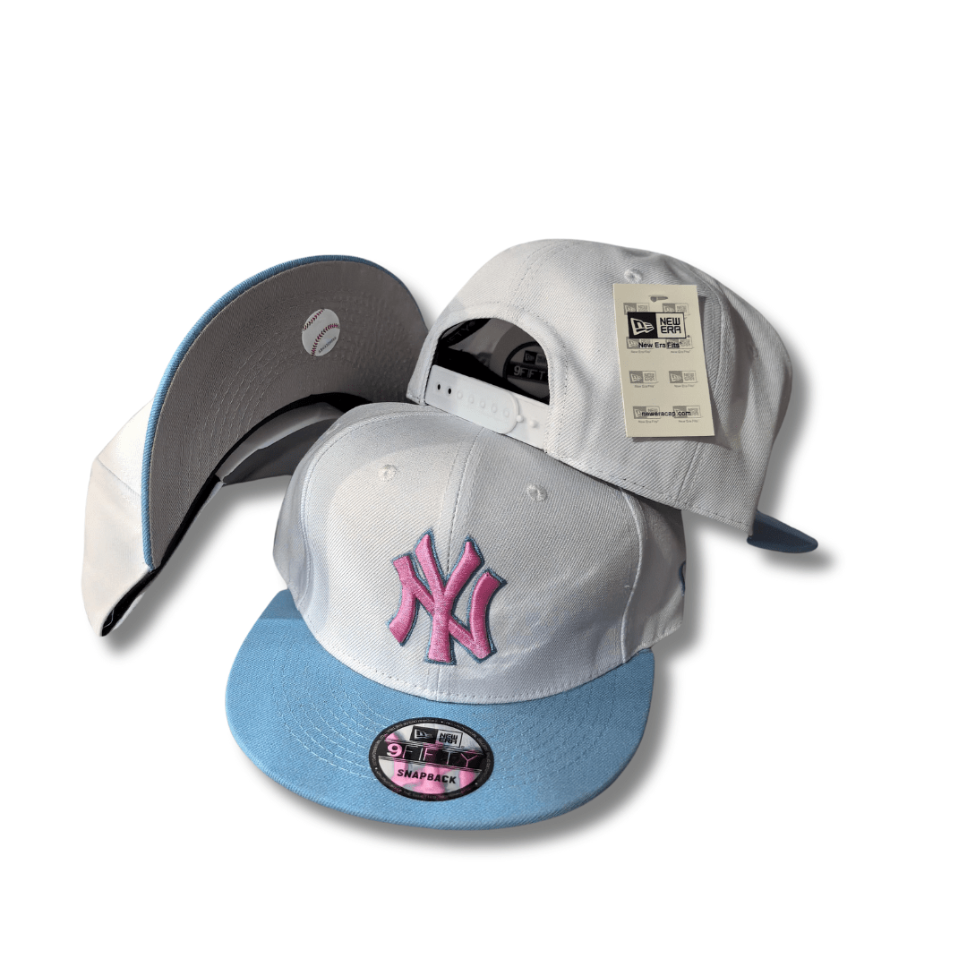 New York Yankees White and Light Blue with Pink Embroidered Logo - Snapback Cap — view 1