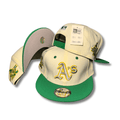 Oakland Athletics Cream and Green with Embroidered Logo and Side Patches - Snapback Cap — view 1