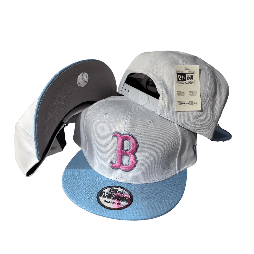 Boston Red Sox White with Baby Blue Brim and Pink Logo - Snapback Cap — view 1
