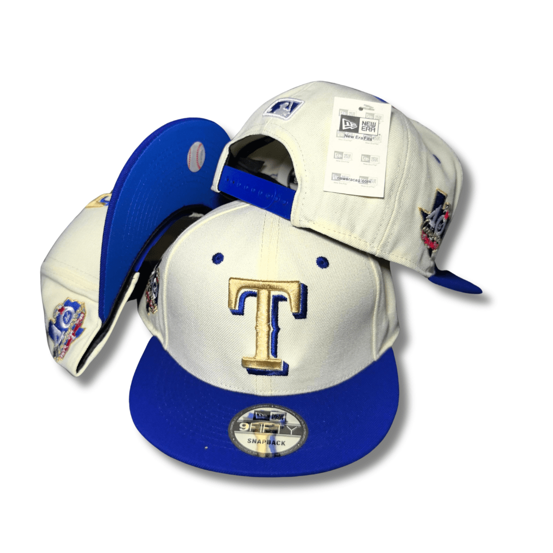 Texas Rangers White and Royal Blue Gold Accent Embroidery  – Snapback Cap — view 1
