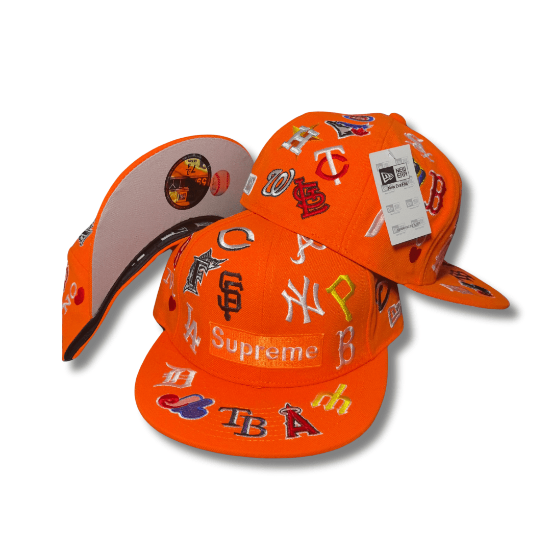 Supreme x New Era Multi-Logo MLB 59Fifty Vibrant Orange – Fitted Cap — view 1