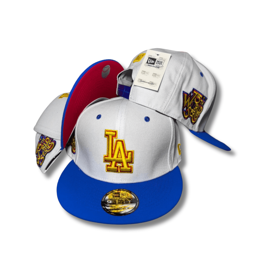 Los Angeles Dodgers White and Blue with 75th World Series Patch - Snapback Cap — view 1