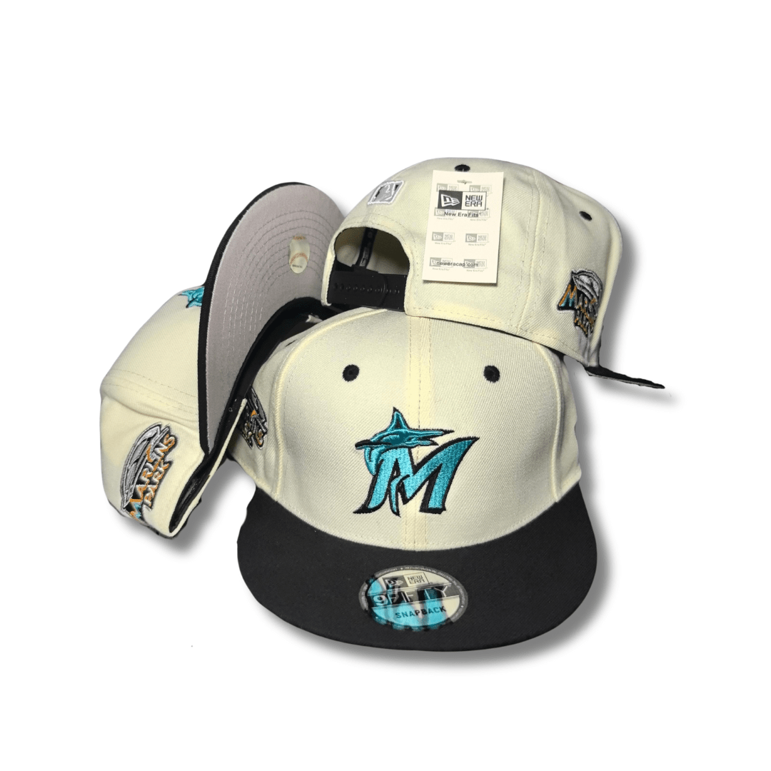 Miami Marlins Cream and Black with Embroidered blue Logo – Snapback Cap — view 1