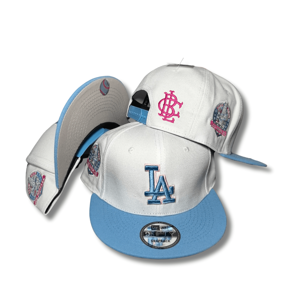 Los Angeles Dodgers White and Light Blue with Pink Embroidered Details – Snapback Cap — view 1