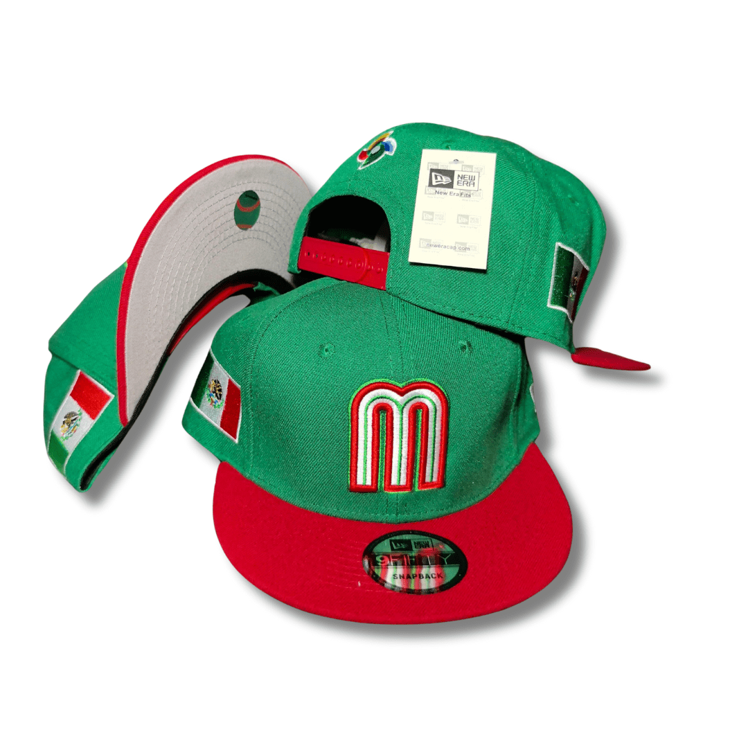 Mexico Baseball Green and Red with Flag Embroidered Patches – Snapback Cap — view 1