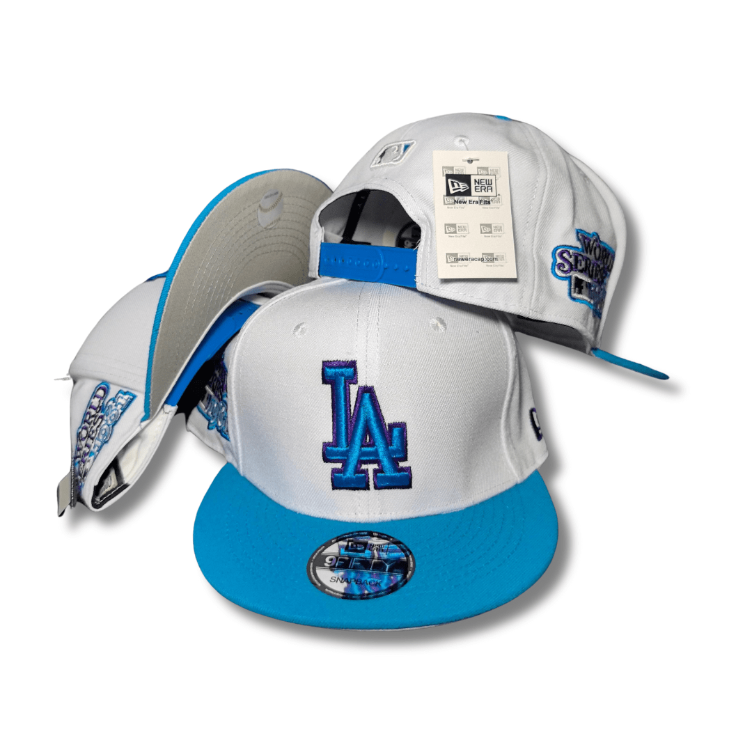 Los Angeles Dodgers White and Blue with World Series Embroidered Patches – Snapback Cap — view 1