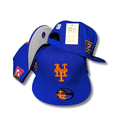 New York Mets Royal Blue with Orange Logo and Side Patches – Snapback Cap — view 1