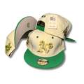 Oakland Athletics Cream and Green with Embroidered Side Patches – Snapback Cap — view 1