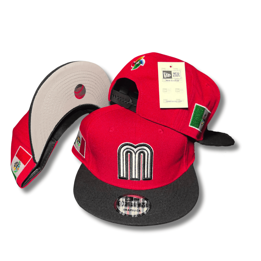 Mexico Baseball Red and Black with Embroidered Logo and Flag Patch – Snapback Cap — view 1