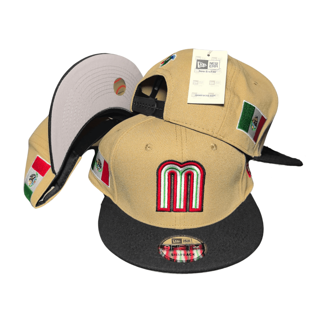 Mexico Baseball Beige with Black Brim and Mexican Flag Accents – Snapback Cap — view 1