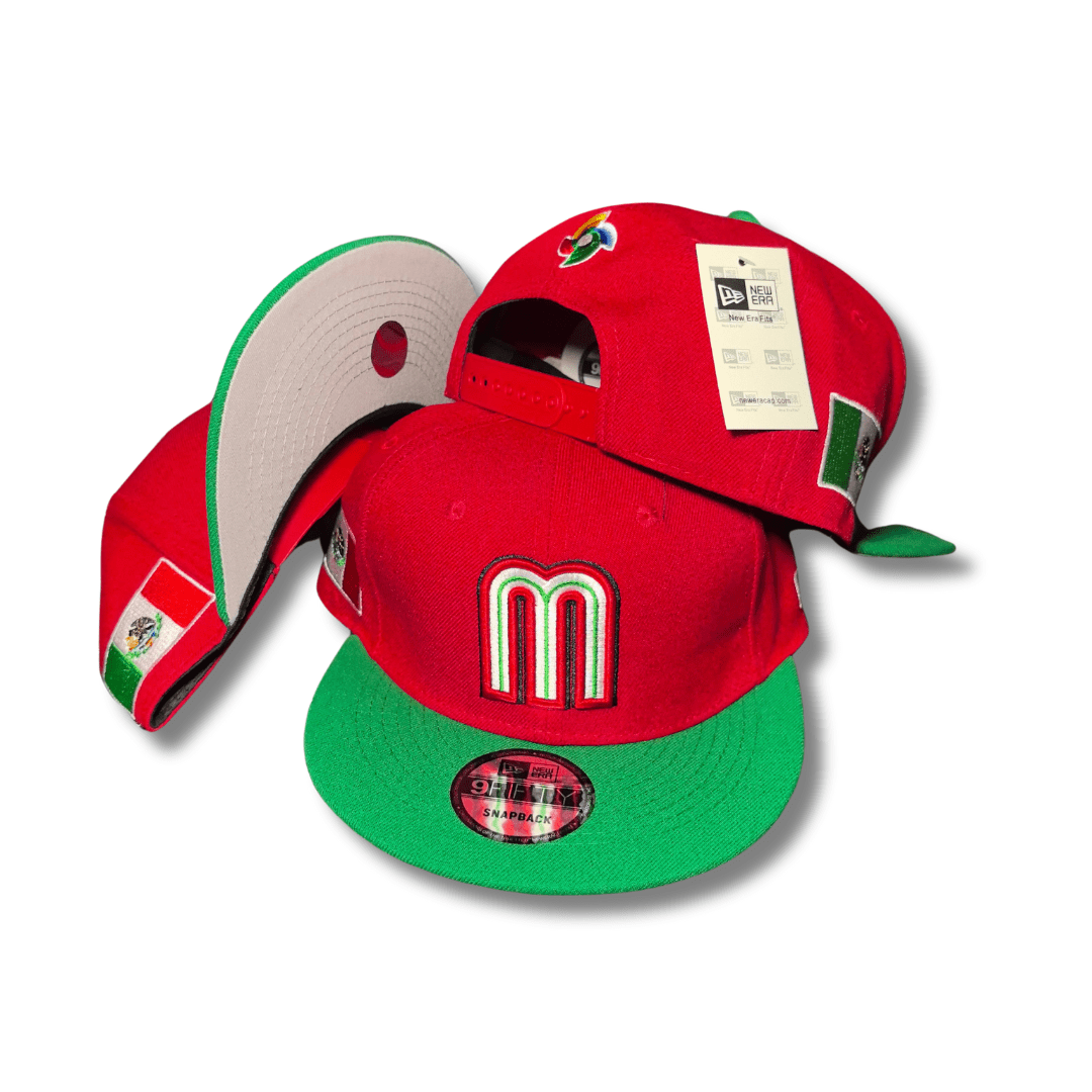 New Era Mexico Flag M Logo Baseball Hat 9Fifty Green Red - Snapback Cap — view 1