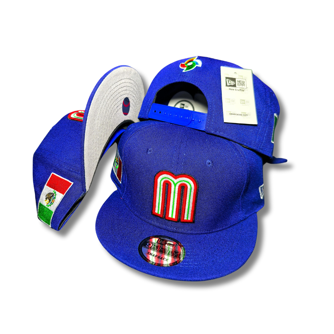 Mexico National Baseball Team with Embroidered Logo and Flag Patch Blue – Snapback Cap — view 1