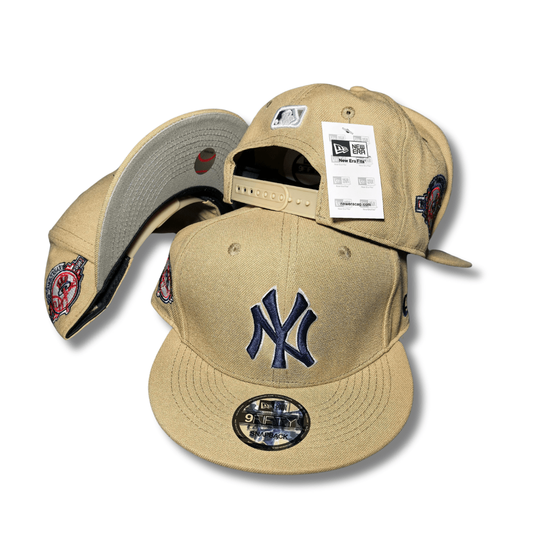 New York Yankees with Navy Embroidered Logo and Collector Side Patches Tan – Snapback Cap — view 1