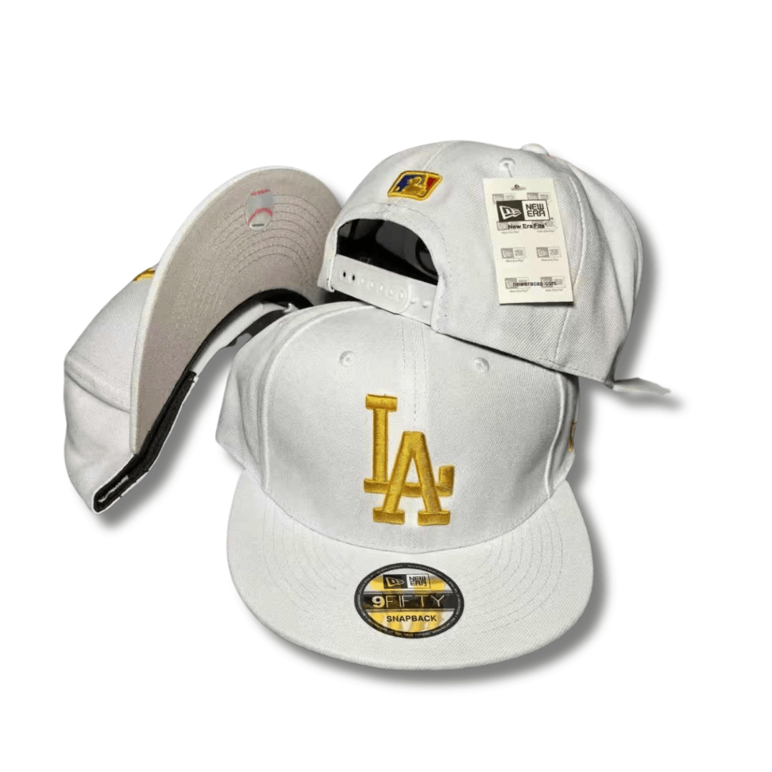 LA Dodgers with Gold Embroidered Logo White – Snapback Cap — view 1