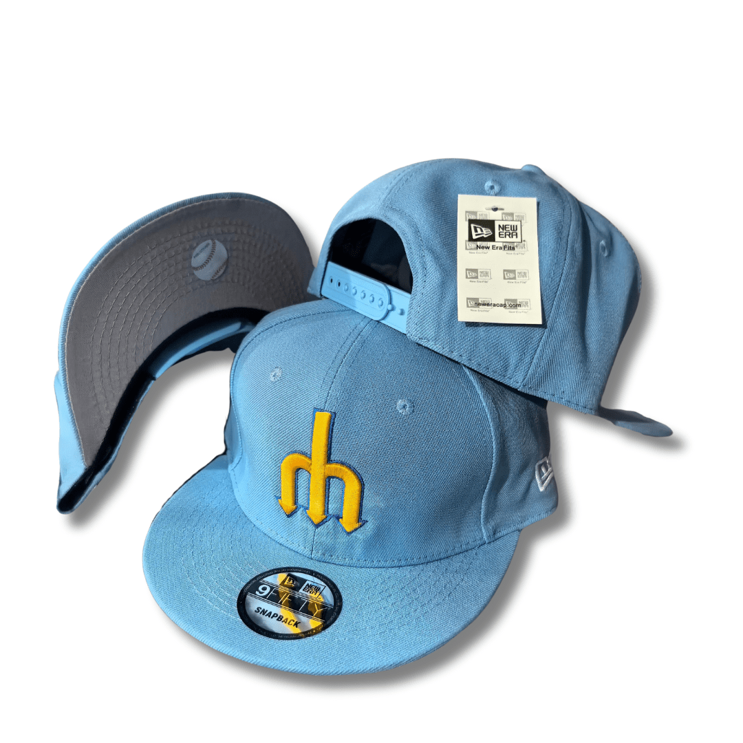 Seattle Mariners New Era 9FIFTY Light Blue with Yellow Throwback Logo – Snapback Cap — view 1