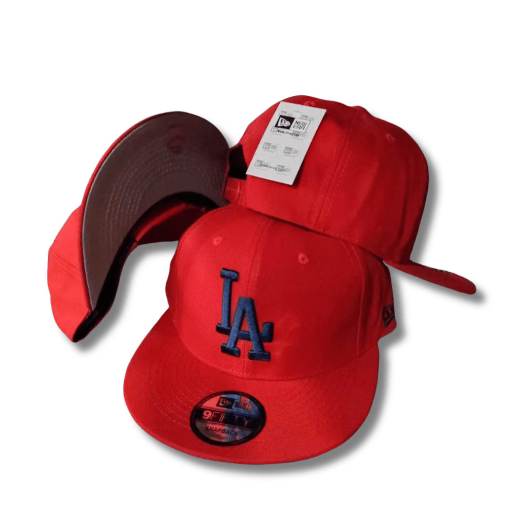 2024 LA Dodgers Straight Brim Baseball Cap, Adjustable, Red W Navy LA LOGO - Stapback Cap — view 1