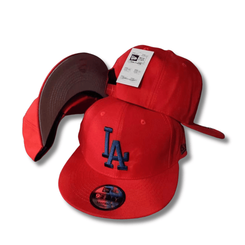 2024 LA Dodgers Straight Brim Baseball Cap, Adjustable, Red W Navy LA LOGO - Stapback Cap — view 1
