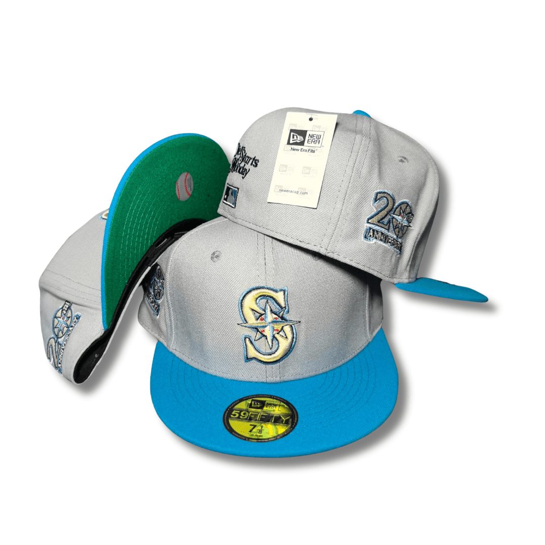 Seattle Mariners Gray and Teal Hat with 20th Anniversary Side Patch - Fitted Cap — view 1