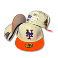 New York Mets 59FIFTY Cream and Orange with Championship Patches - Fitted Cap — view 1