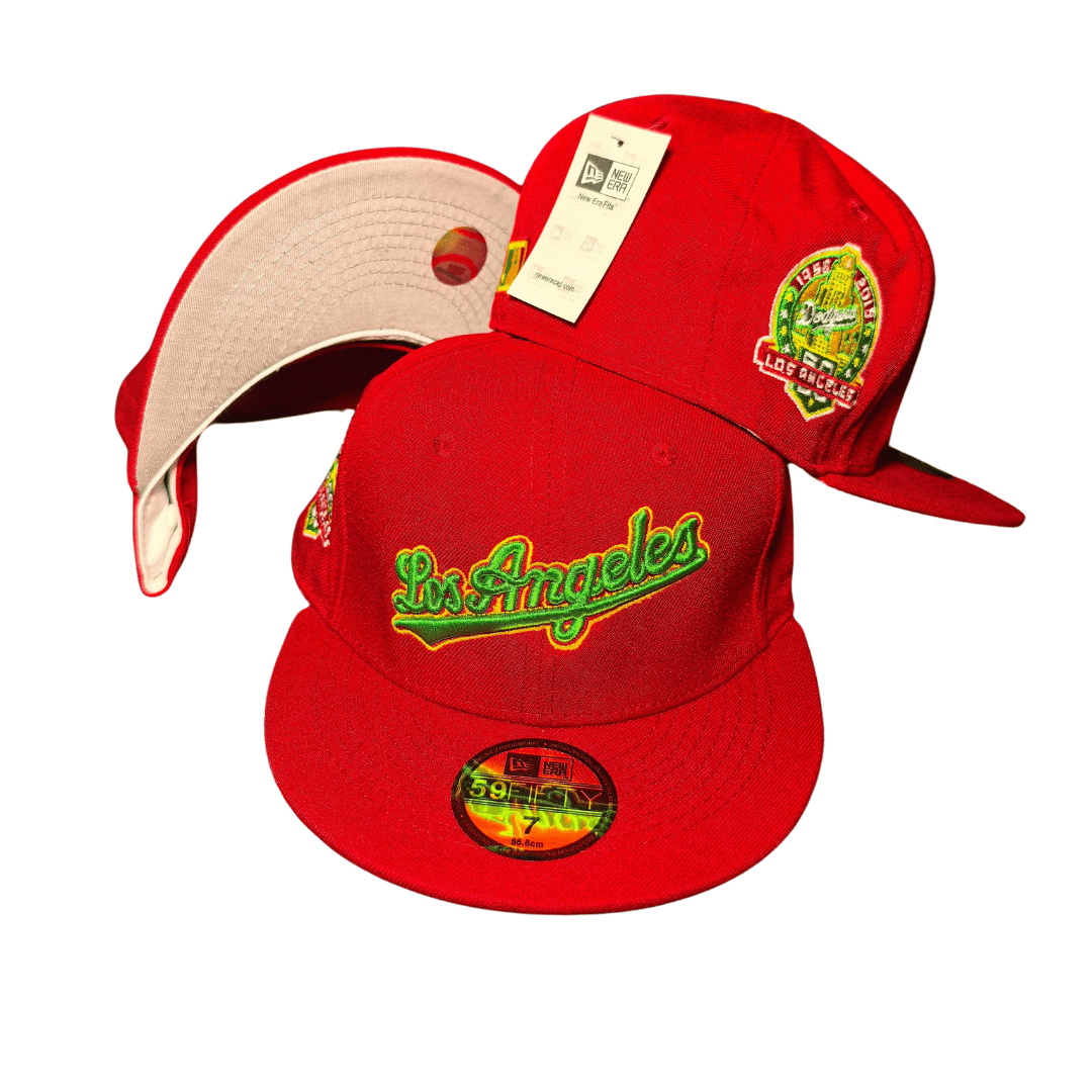 Men's New Era Red Los Angeles Dodgers City Flag 59FIFTY - Fitted Cap — view 1