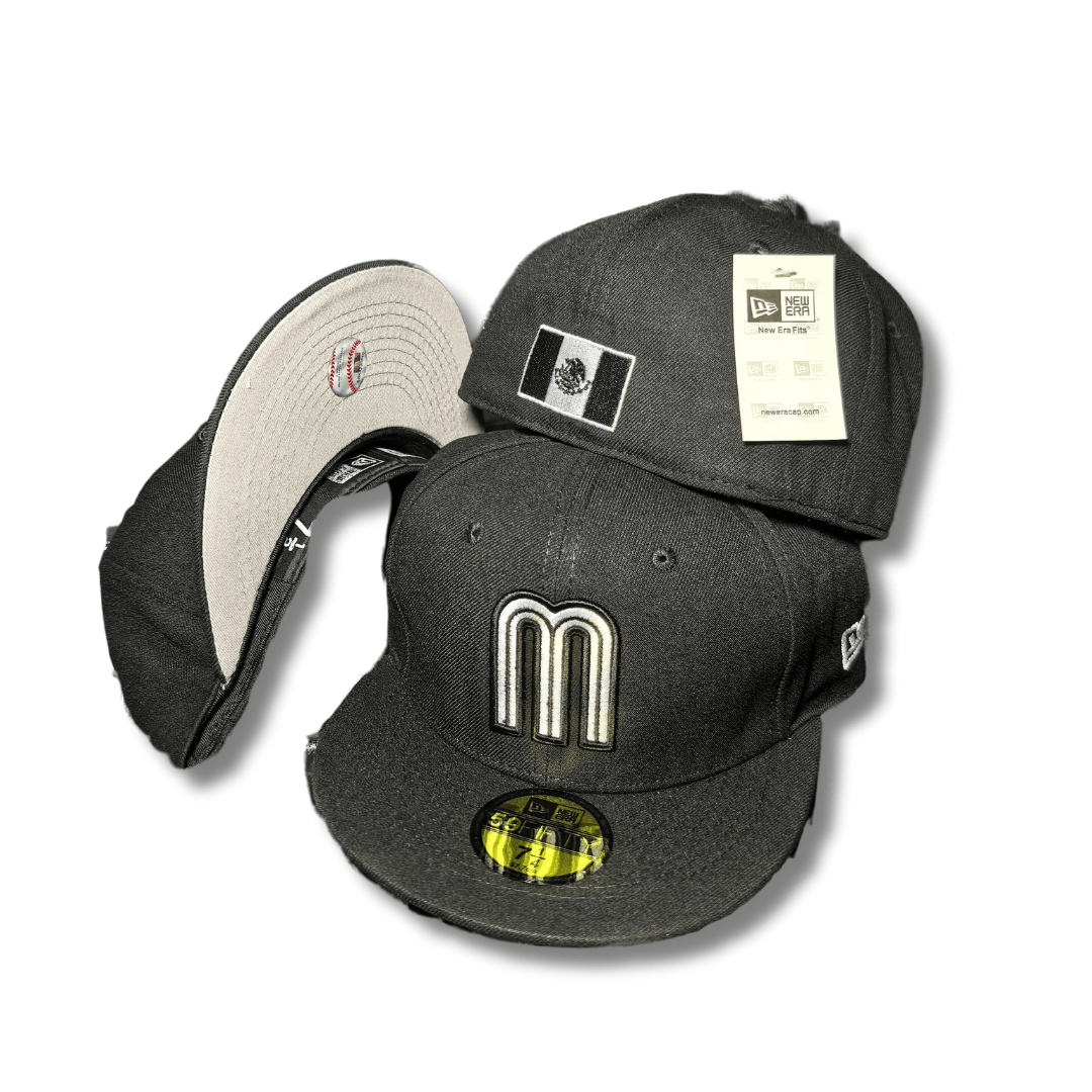 Team Mexico with Iridescent black Logo and Mexican Flag Patch Black – Fitted Cap — view 1