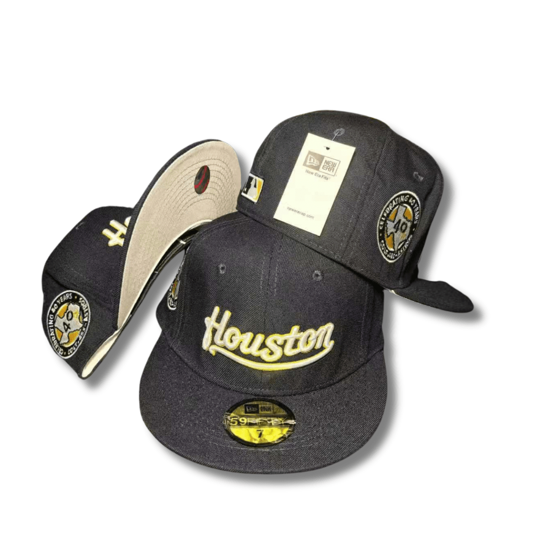 Houston Astros Fitted Hat with 40th Anniversary Patch and Embroidered Script Black – Fitted Cap — view 1