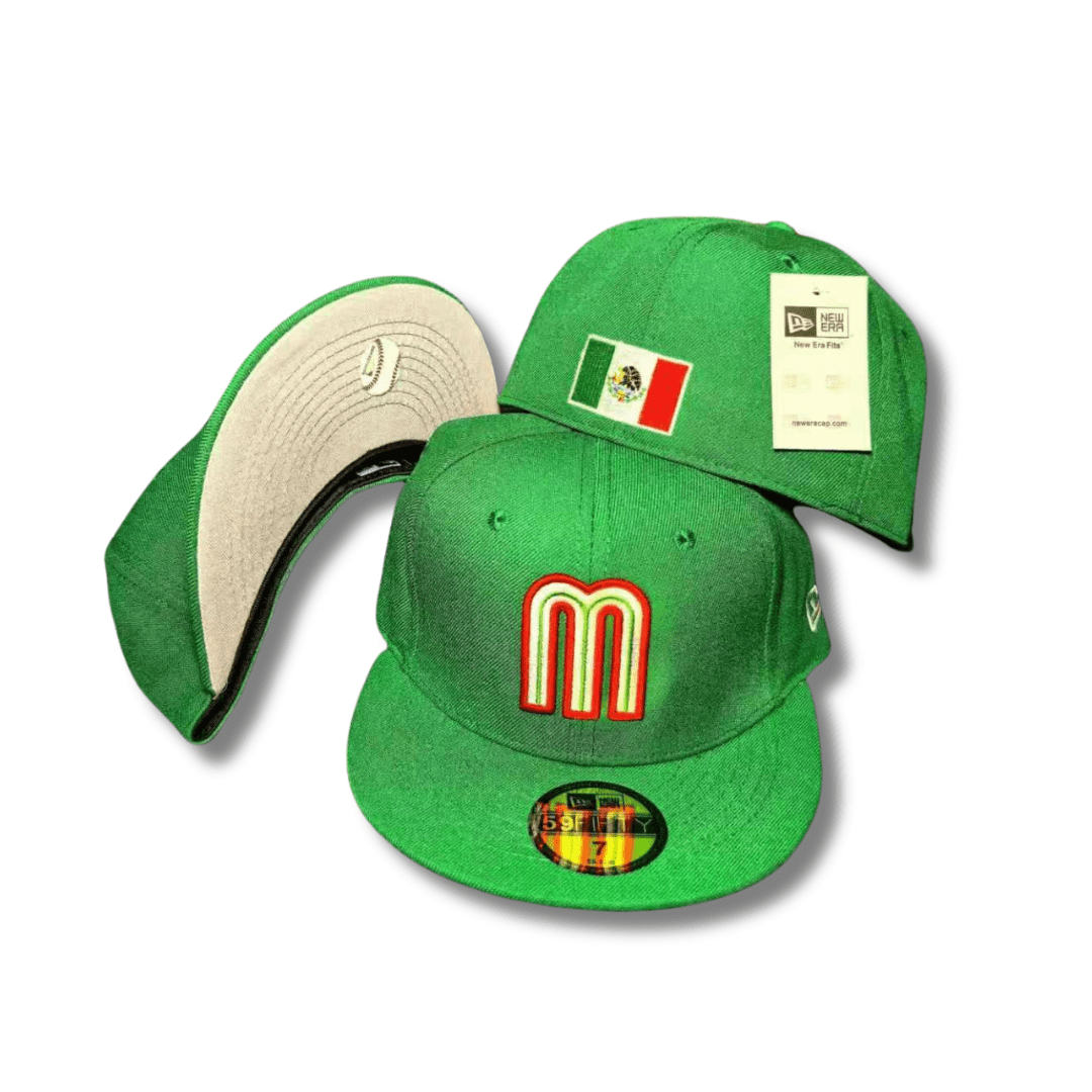 Team Mexico with Embroidered Logo and Mexican Flag Patch Green – Fitted Cap — view 1