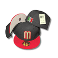 Team Mexico with Embroidered Logo and Red Brim Black – Fitted Cap — view 1