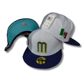 Mexico Baseball Fitted Hat with Embroidered Logo and Flag White and Blue – Fitted Cap — view 1