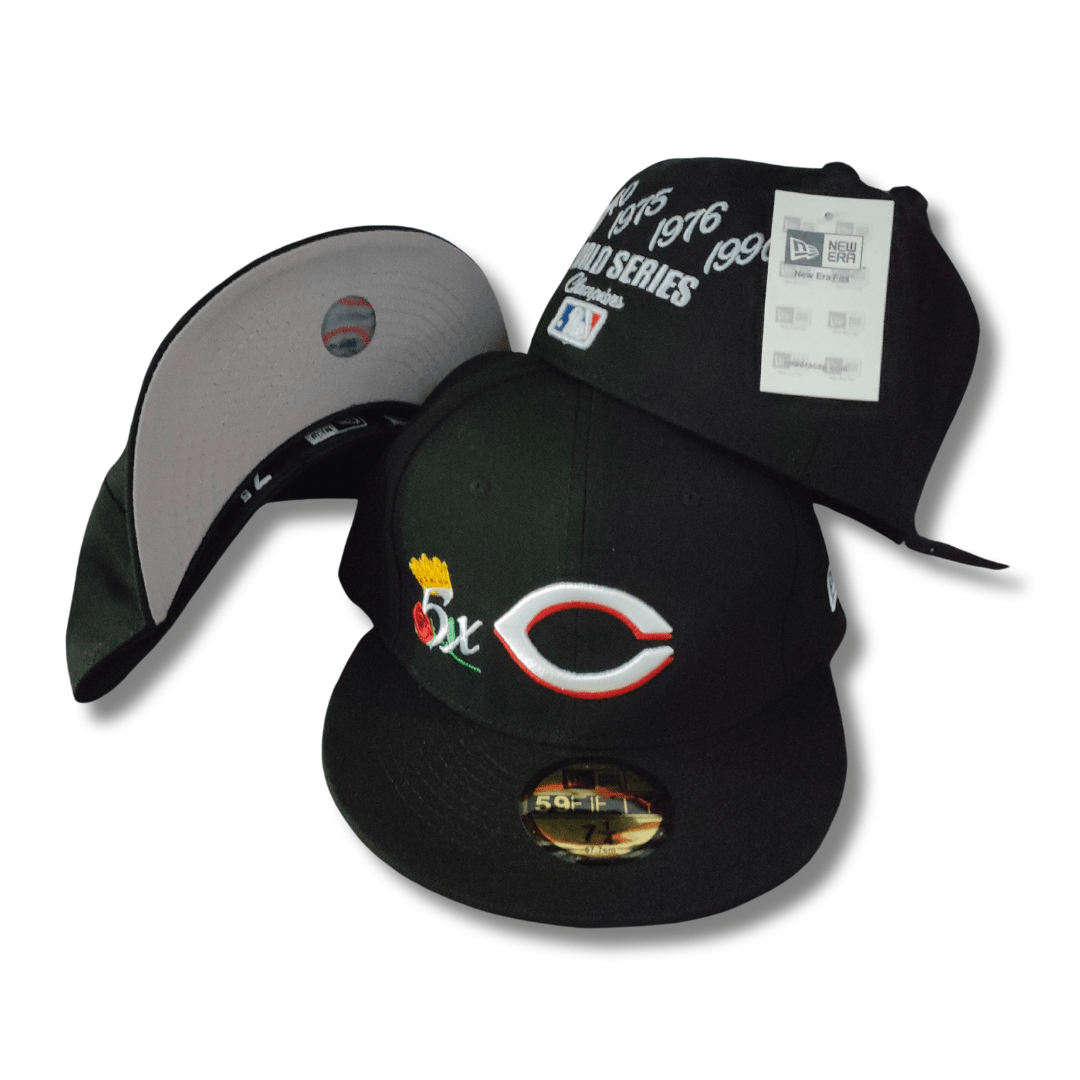 Cincinnati Reds World Series with Logo Black and White - Fitted Cap — view 1