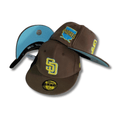 San Diego Padres Retro Logo Brown with Sky Blue Undervisor – Fitted Cap — view 1