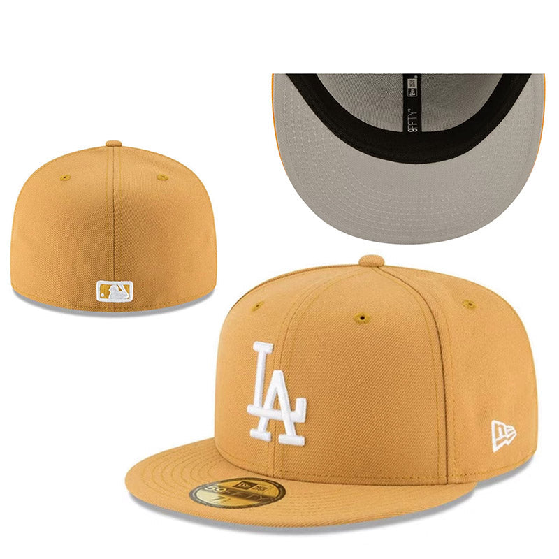 Los Angeles Dodgers Camel Brown Fitted Hat with White Embroidered Logo — view 1