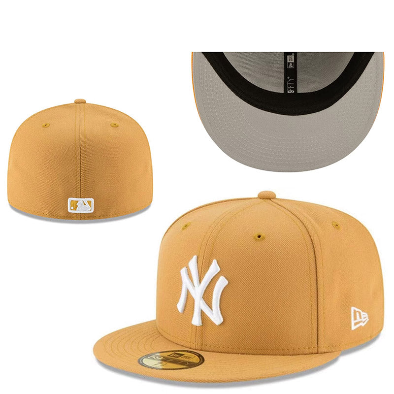 New York Yankees Camel Brown Fitted Hat with White Embroidered Logo — view 1