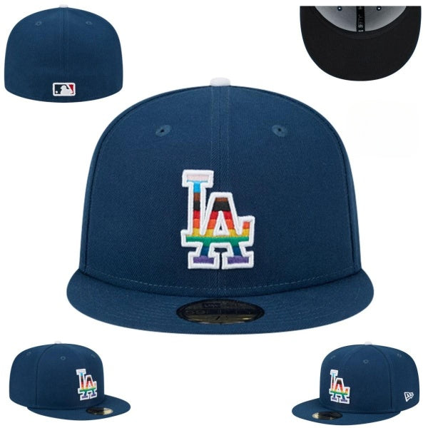 Los Angeles Dodgers Navy Fitted Hat with Rainbow Embroidered Logo — view 1