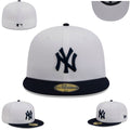 New York Yankees White and Navy Blue Fitted Hat with Embroidered Logo — view 1
