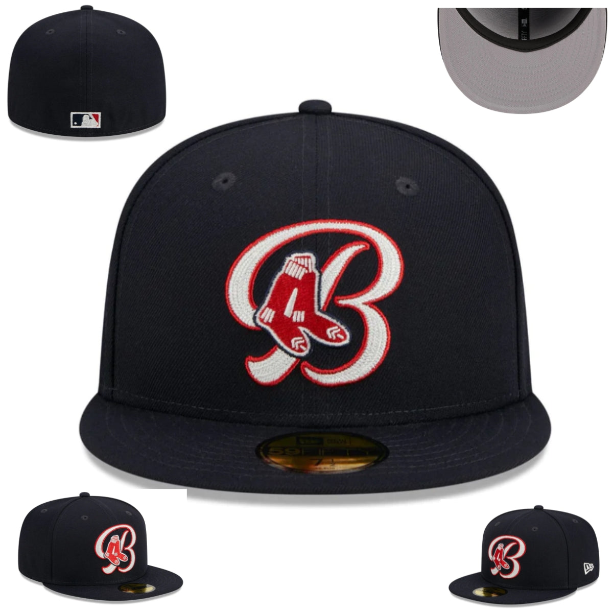 Boston Red Sox Black Fitted Hat with Red and White Embroidered Logo — view 1