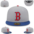 Boston Red Sox Gray and Blue Fitted Hat with Red Embroidered Logo — view 1