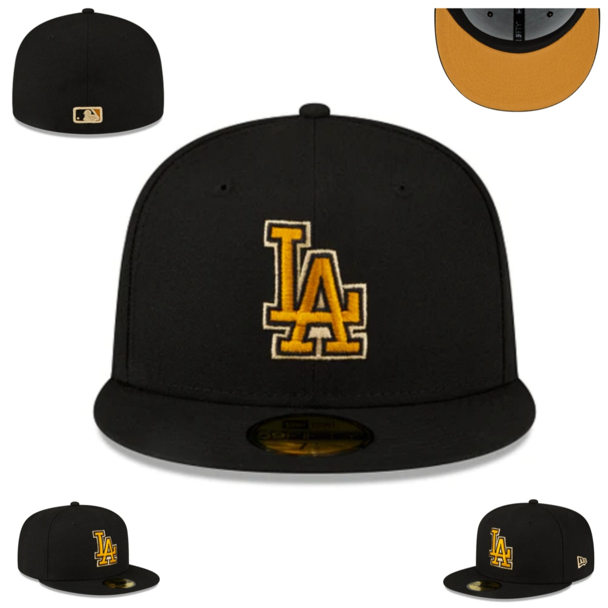 Los Angeles Dodgers Black and Gold Fitted Hat with Embroidered Logo — view 1